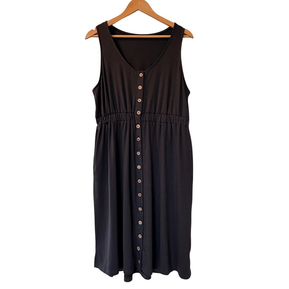 Sleeveless Button Front Empire Tank Mini Dress Gray‎ Pockets Lagenlook Summer L